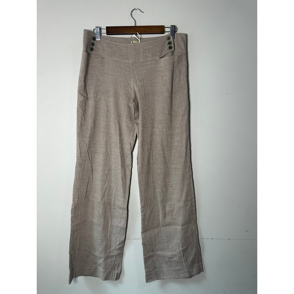 Max Studio Women Tan White Striped Linen Blend Wide Leg Sailor Pants Size 8